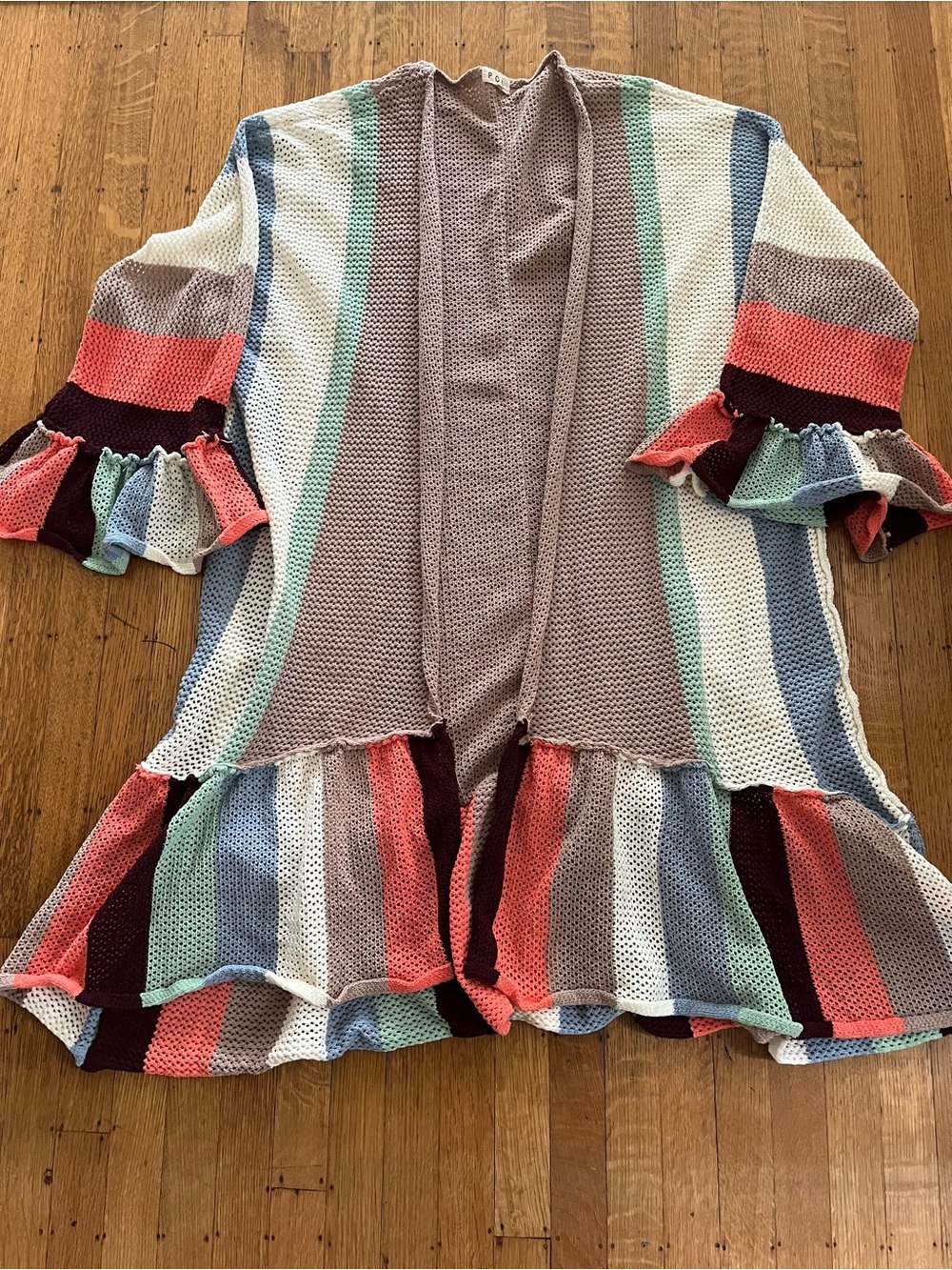 POL Multicolor Striped Ruffle Open Cardigan ~ Duster - Picture 2 of 11